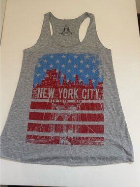 Bear Dance Gray Racerback Tank with Red & Blue NYC Graphic